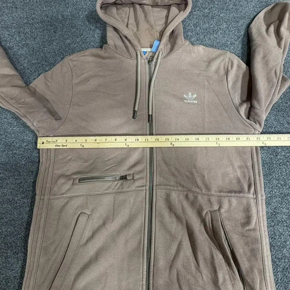 Adidas Hoodie Mens Large Brown Full Zip Trefoil Logo Pockets Sweatshirt